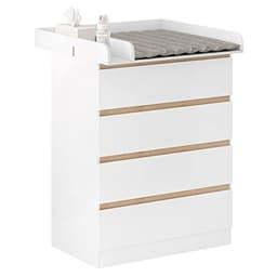 WOLTU Wickelkommode mit abnehmbarem Wickelaufsatz, Wickeltisch Baby | Mit 4 Schubladen, Höhe 110 cm, Weiß