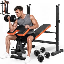 YOLEO Klappbare Hantelbank für kleine Home-Gyms, 6-in-1 Verstellbare Trainingsbank mit Kniebeugenständer