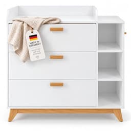 agionda NUI Baby Wickelkommode Wickeltisch mit Wickelaufsatz, 3 Schubladen, Wickelaufsatz abnehmbar, 109 cm, Weiß