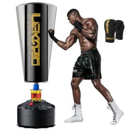 LEKÄRO Freistehender Boxsack Kickboxsack Schwerer Erwachsenen Standboxsack mit Saugfuß Muay Thai MMA Training (Schwarz Gold)