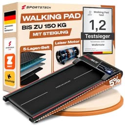 Sportstech Walking Pad mit Steigung, 150 kg belastbar, 6 km/h, Under Desk