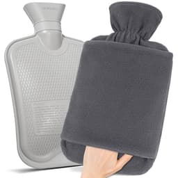 MUPAS Wärmflasche mit Fleece-Bezug, 2L, dicht, Känguru-Tasche, Grau