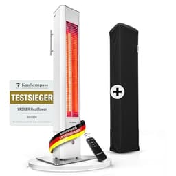 VASNER HeatTower weiß + AirCape schwarz – Infrarot Standheizstrahler 2500 Watt mit Abdeckhaube