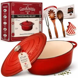 GUSSKÖNIGIN Gusseisen Topf Oval 37 cm, Bräter mit Deckel, Dutch Oven 9,8 L