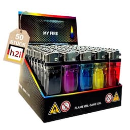 h2i Feuerzeug mit Reibrad | transparentes Einwegfeuerzeug in 5 Farben | Ergonomisches Design & stufenlose regulierbare Flamme